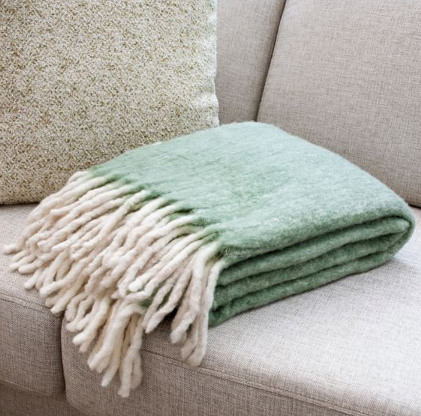 50" X 60" Green Wool Blend Throw