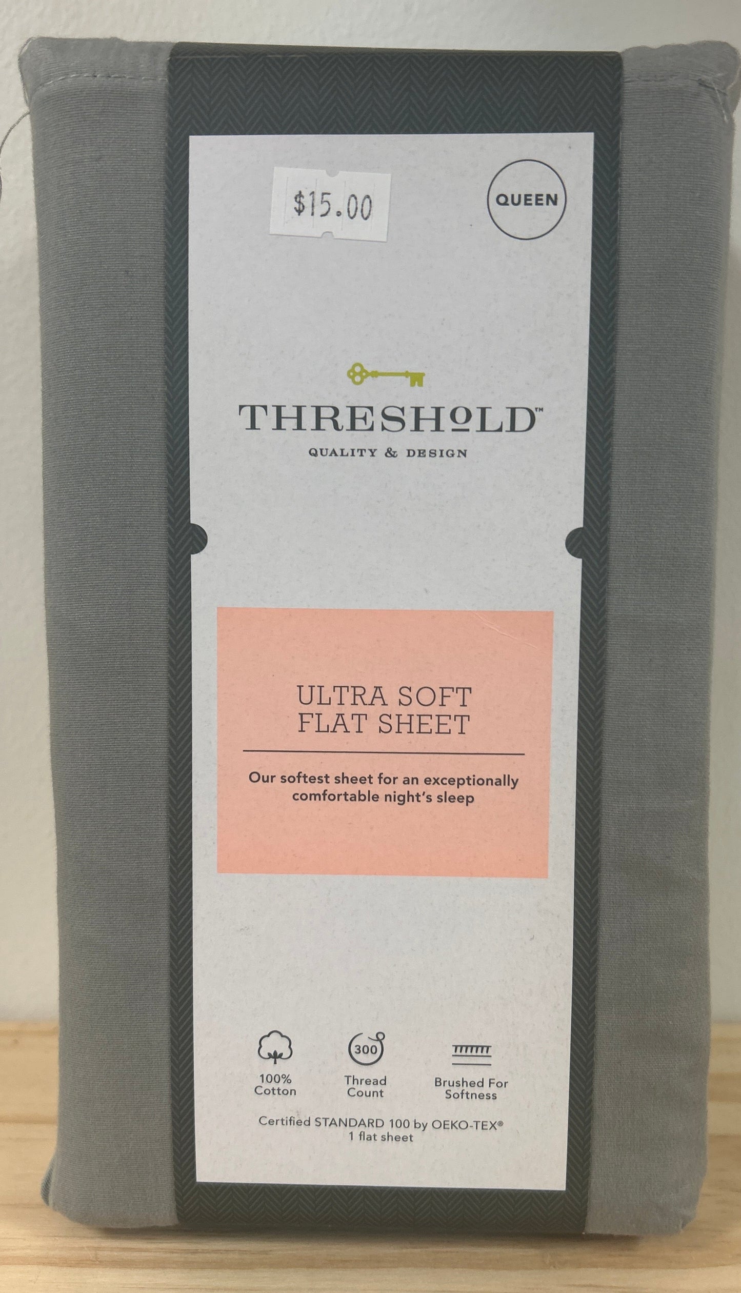 Queen 300 Thread Count Ultra Soft Flat Sheet Gray - Threshold