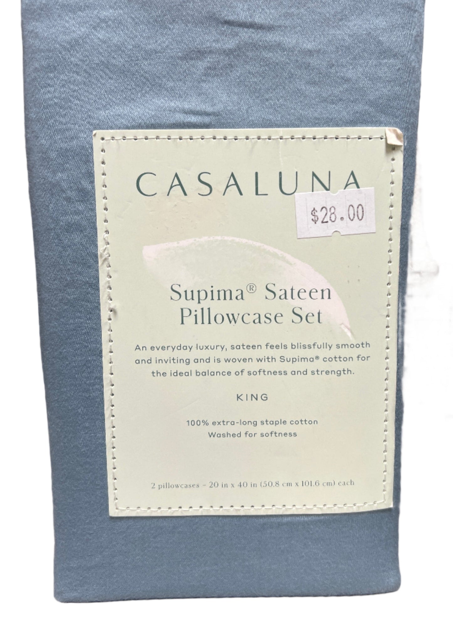 King 500TC Washed Supima Sateen Solid Pillowcase Set Deep Sky Blue - Casaluna