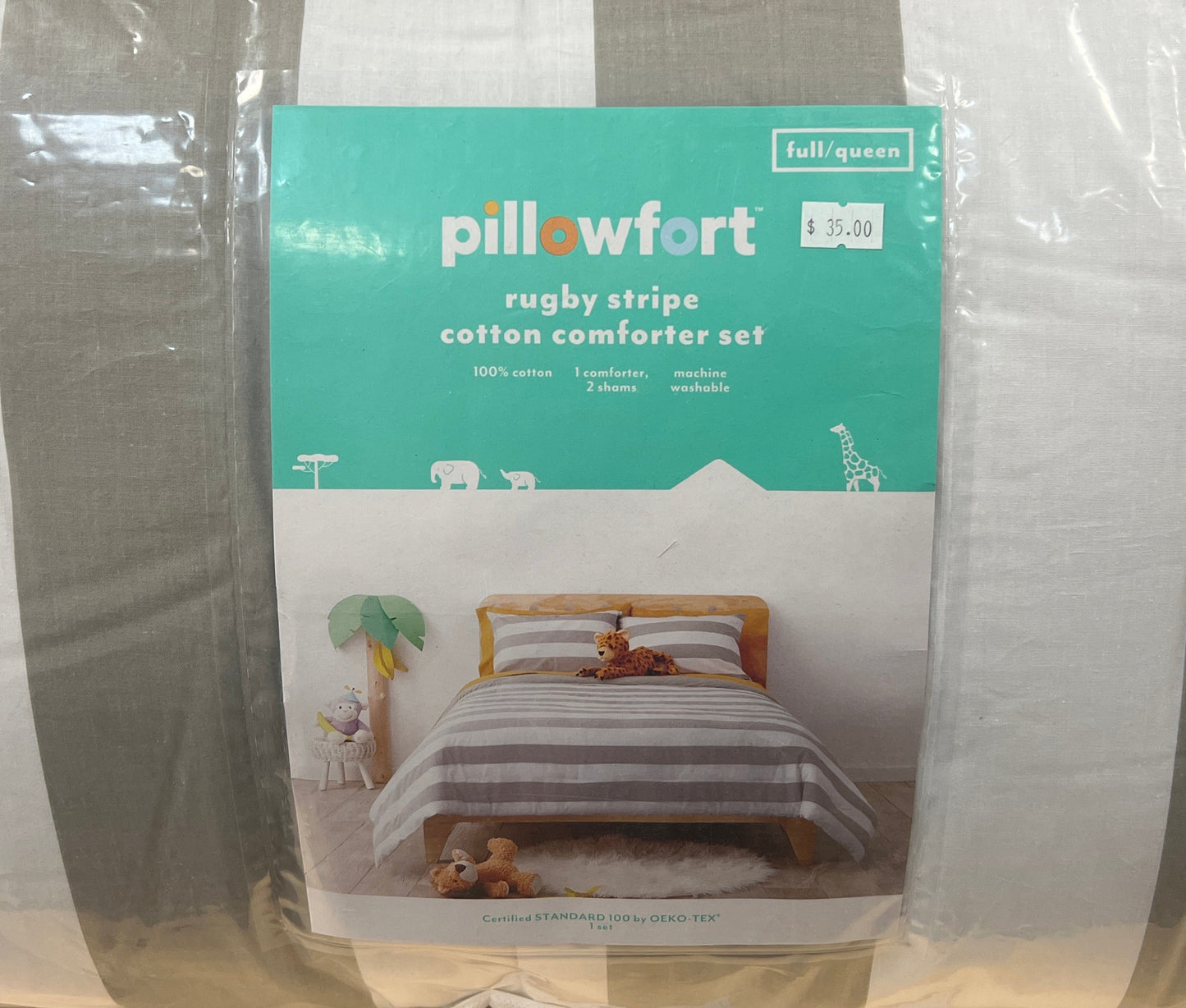 Full/Queen Rugby Striped Kids' 3pc Comforter Set Gray - Pillowfort