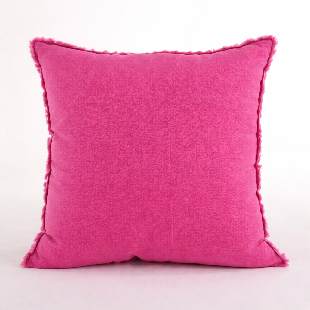 Fuchsia Fringed Design Down-Filled Linen 20" Throw Pillow