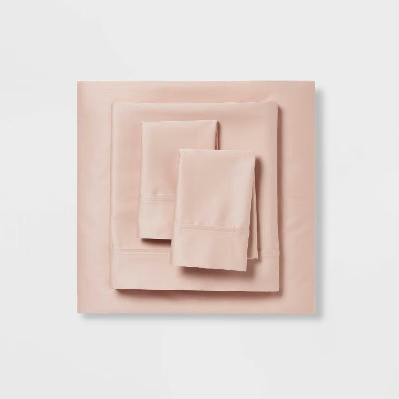 Full 500 Thread Count Washed Supima Sateen Solid Sheet Set Blush - Casaluna