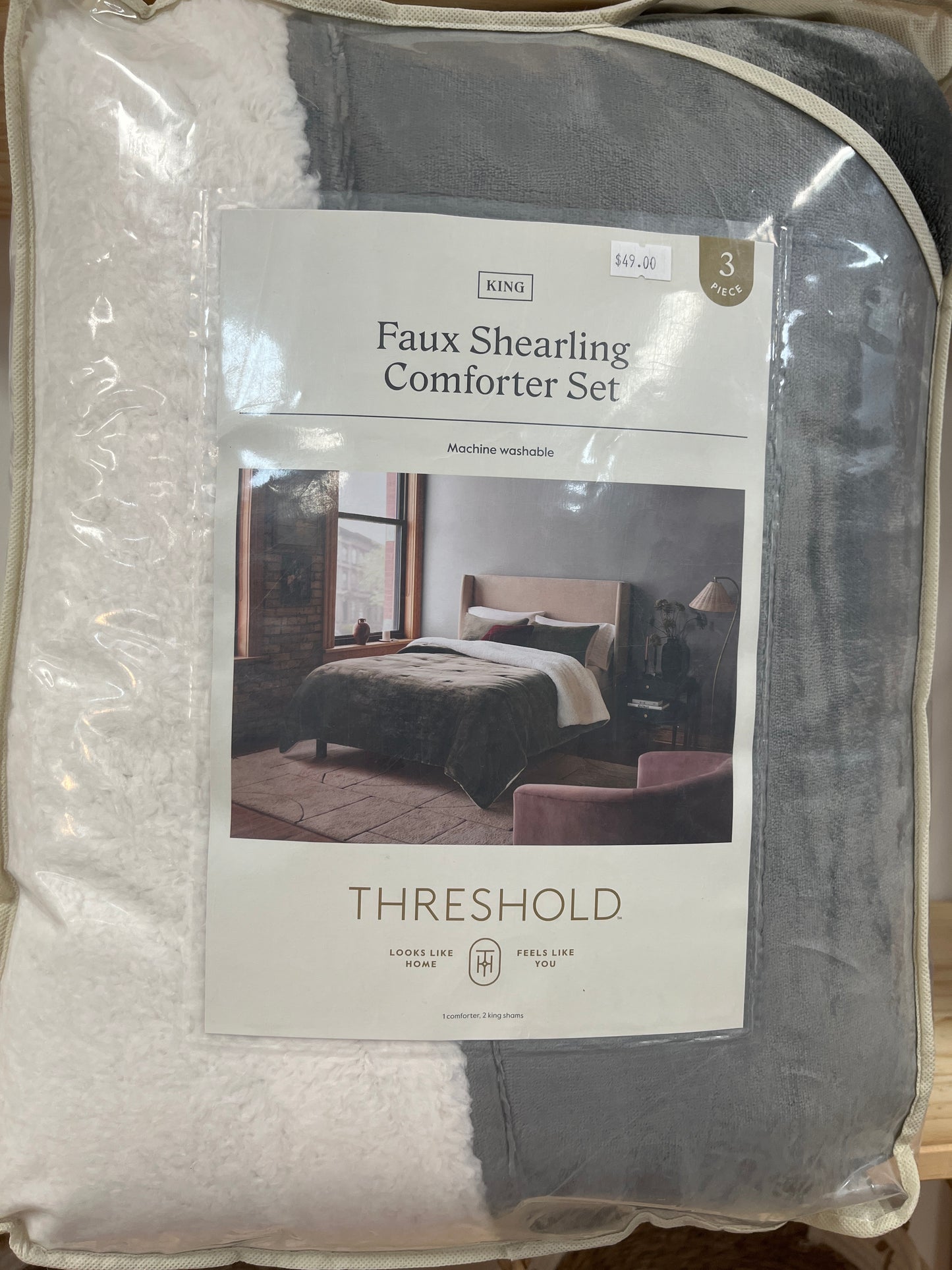 King 3pc Cozy Faux Shearling Comforter and Sham Set - Threshold