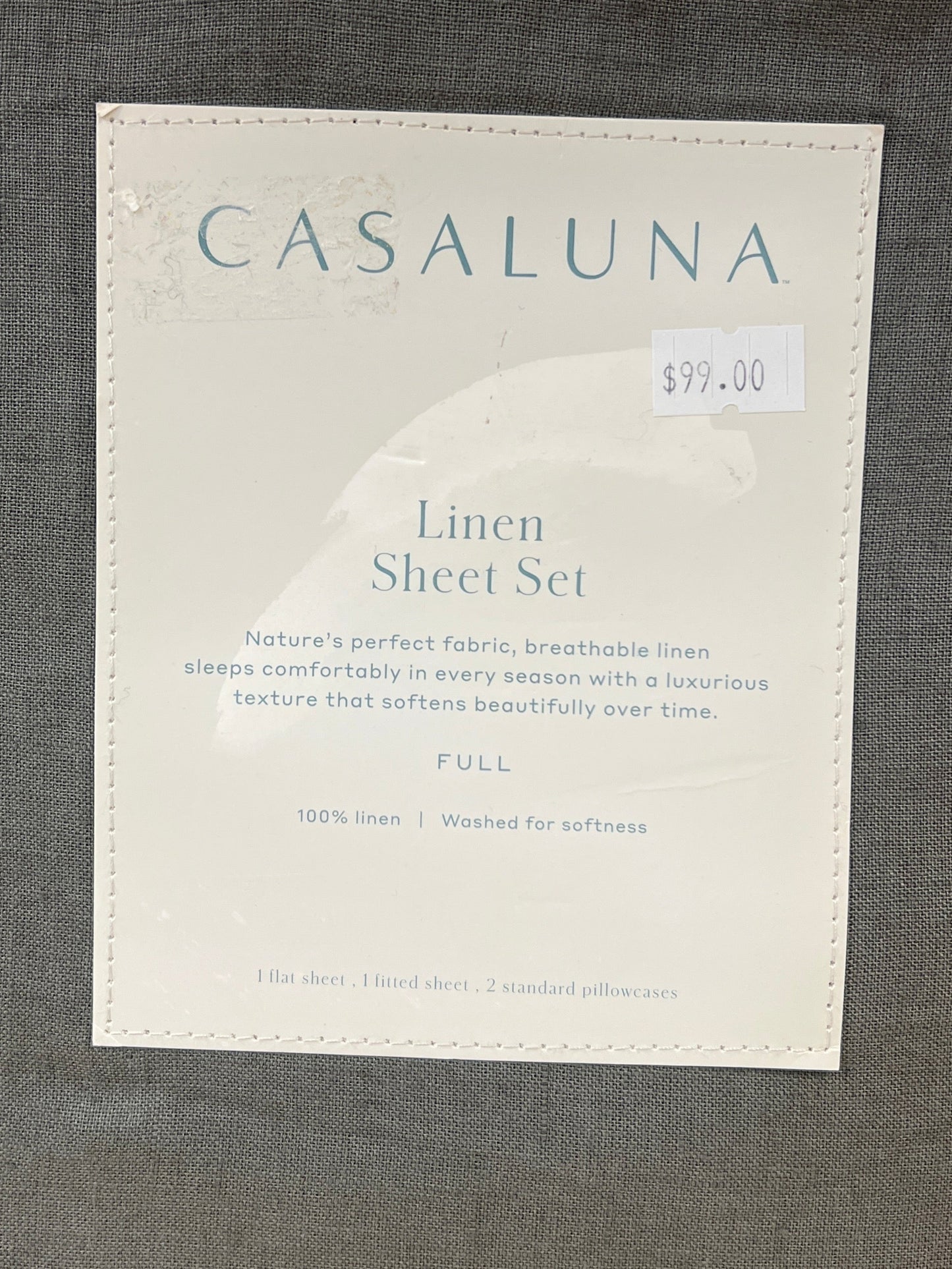 Full 100% Washed Linen Solid Sheet Set Dark Gray - Casaluna