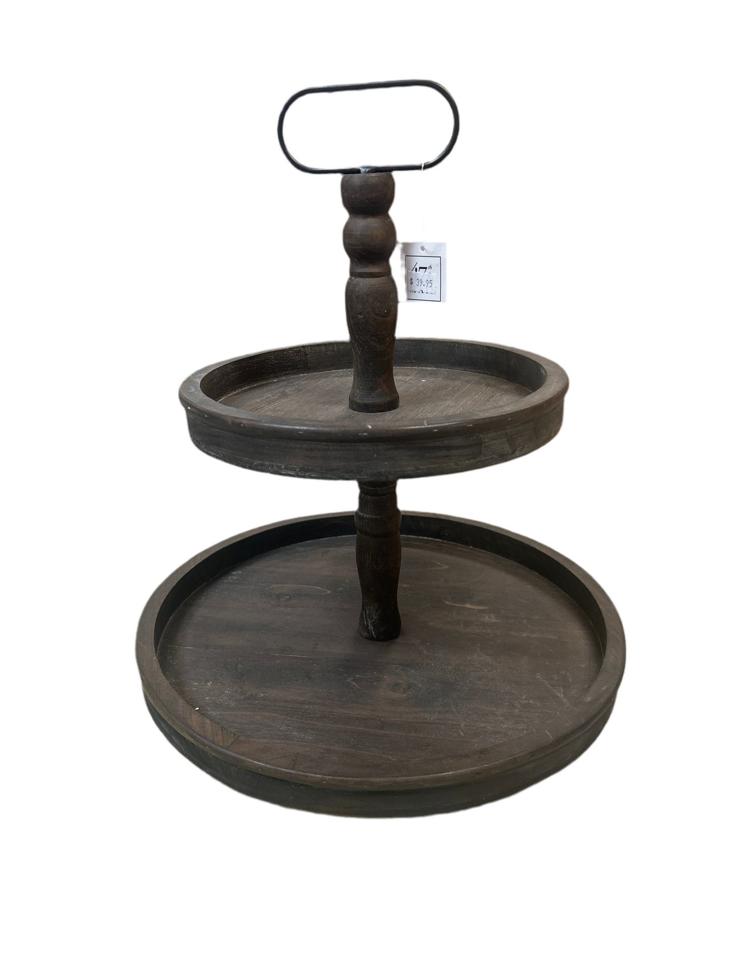 Two Tier Tray Medium Brown w/metal Handle