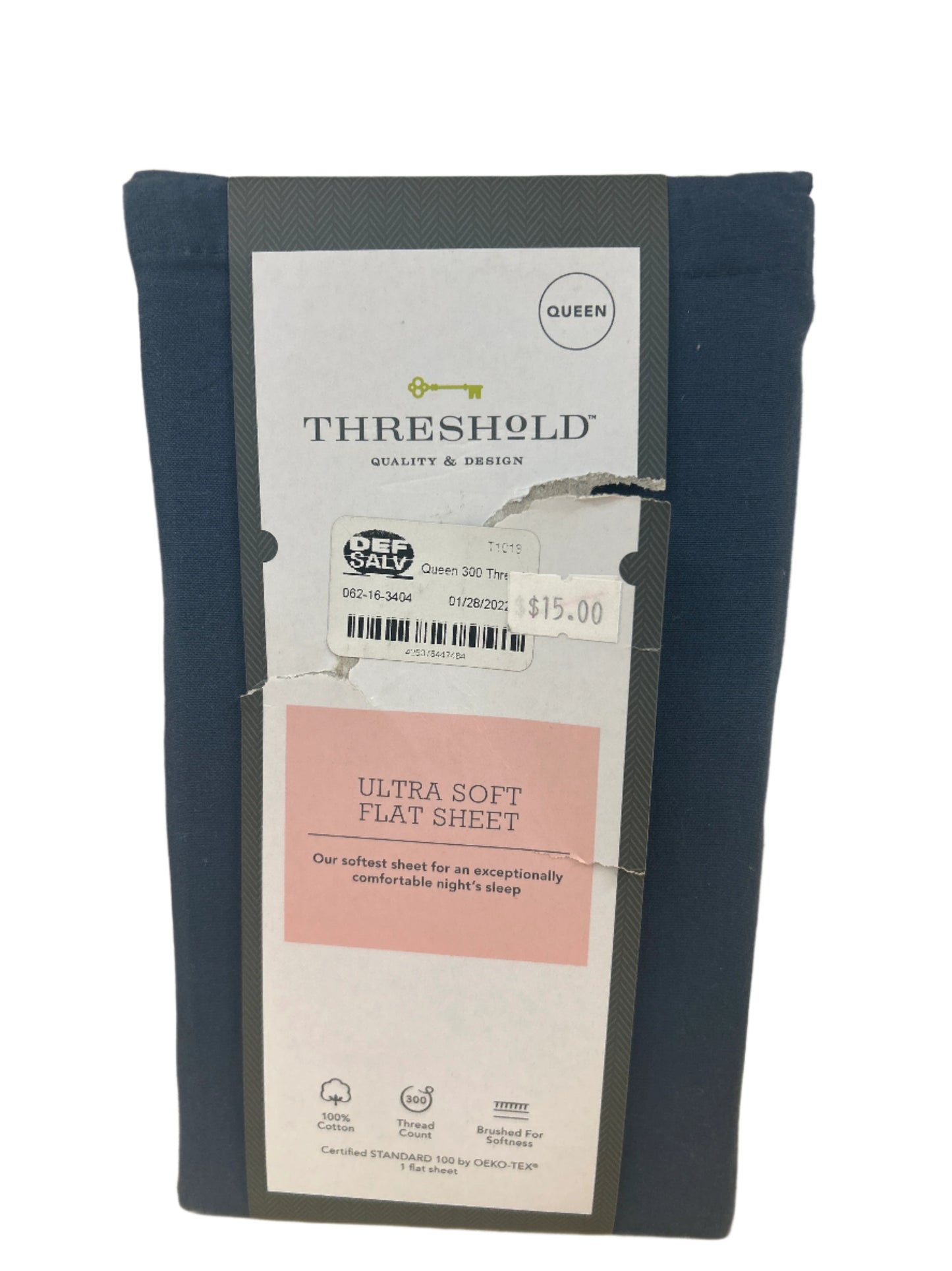 Queen 300 Thread Count Ultra Soft Flat Sheet Dark Blue - Threshold