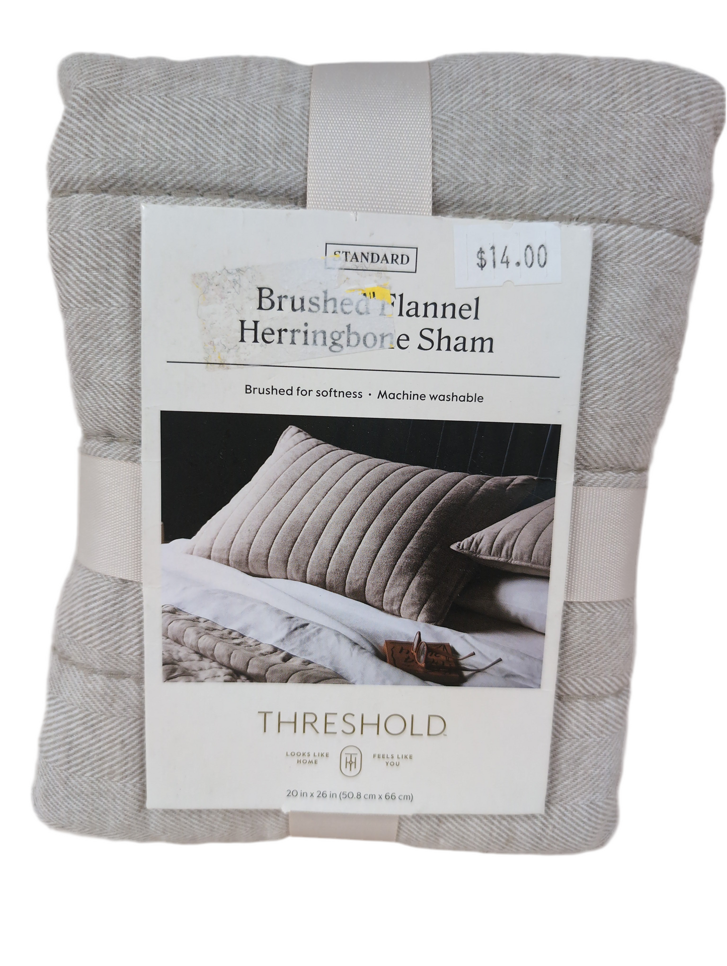Standard Herringbone Flannel Sham Beige - Threshold