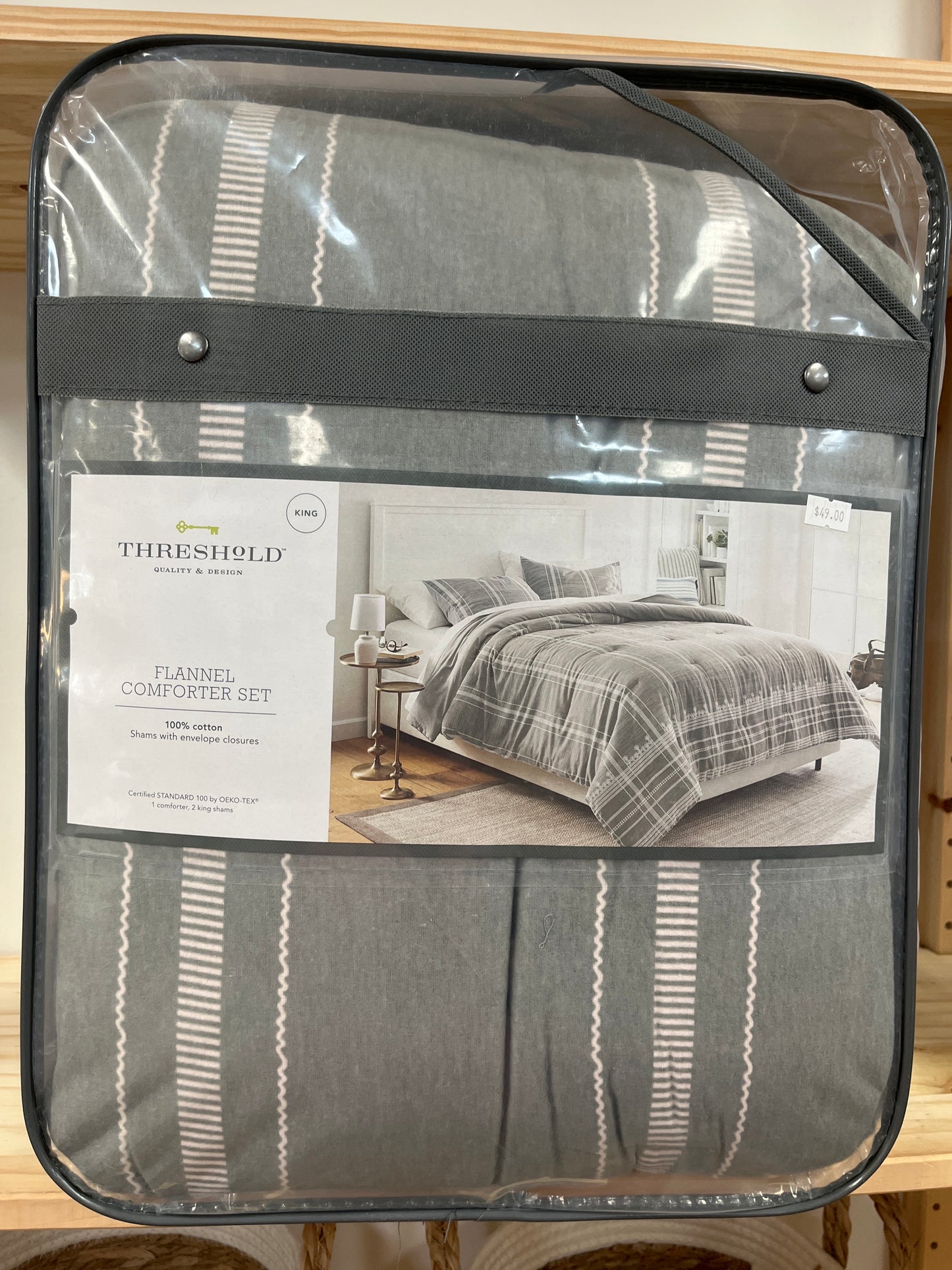 King Flannel Comforter & Sham Set Gray Plaid - Threshold