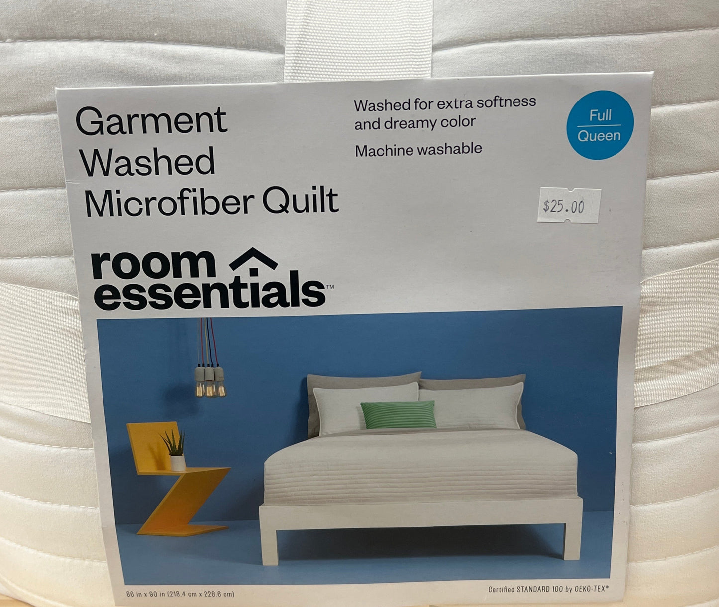 Full/Queen Garment Washed Microfiber Quilt White - Room Essentials