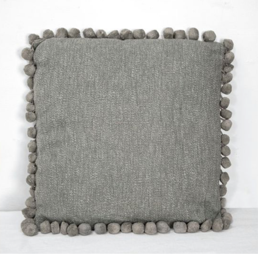 20" Grey Pom Pom Pillow