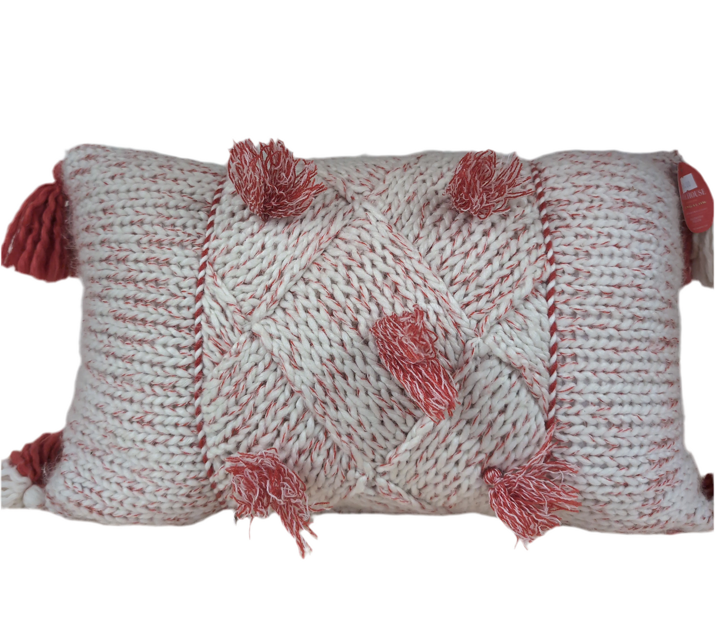 Sweater Knit Lumbar Throw Pillow with Tassels