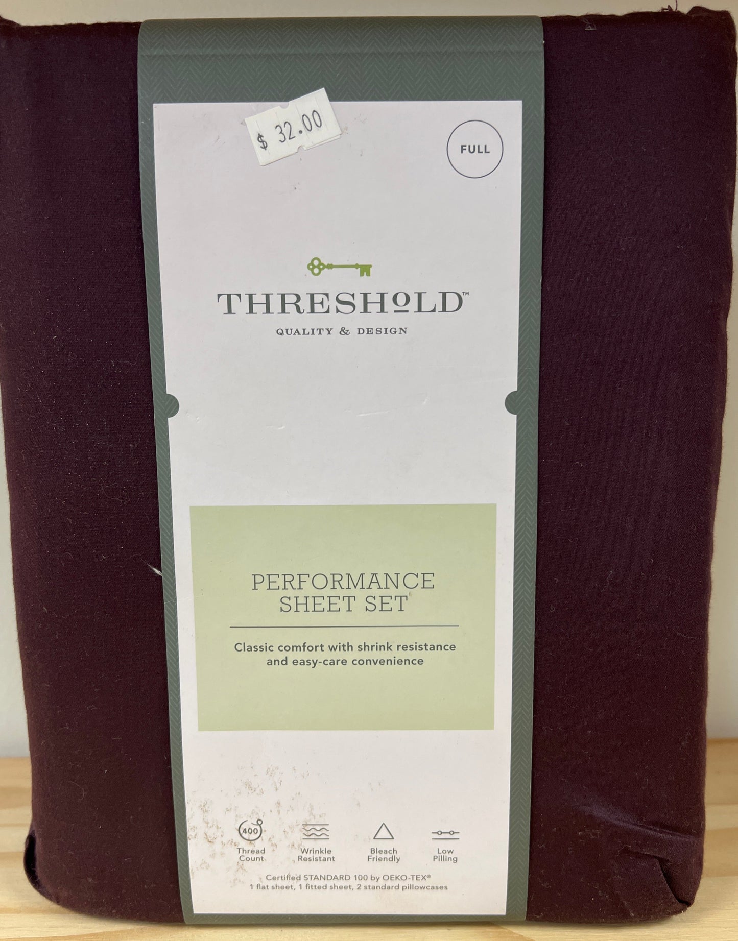 Full 400 Thread Count Solid Performance Sheet Set Dark Purple - Threshold