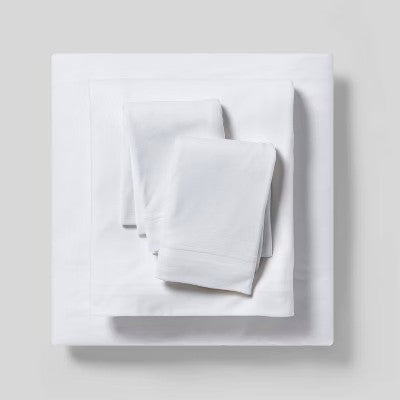 Queen Cozy Brushed Solid Jersey Sheet Set White - Threshold