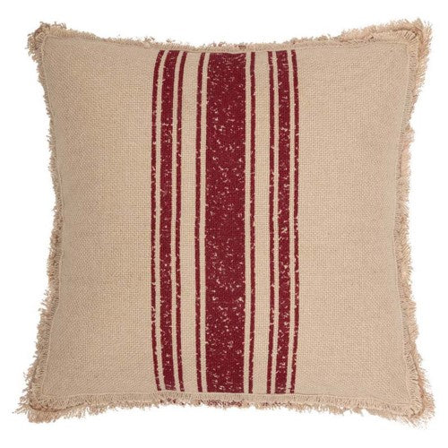Yuletide Tan Red 18”x18” Burlap Vintage Stripe Throw Pillow