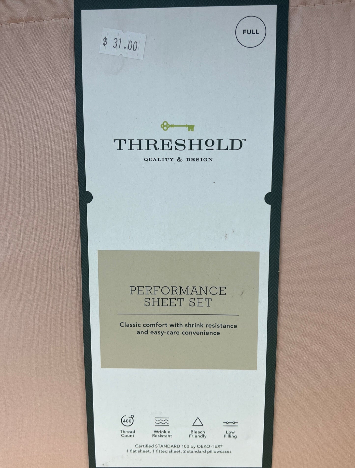 Full Solid Performance 400 Thread Count Sheet Set Blush - Threshold