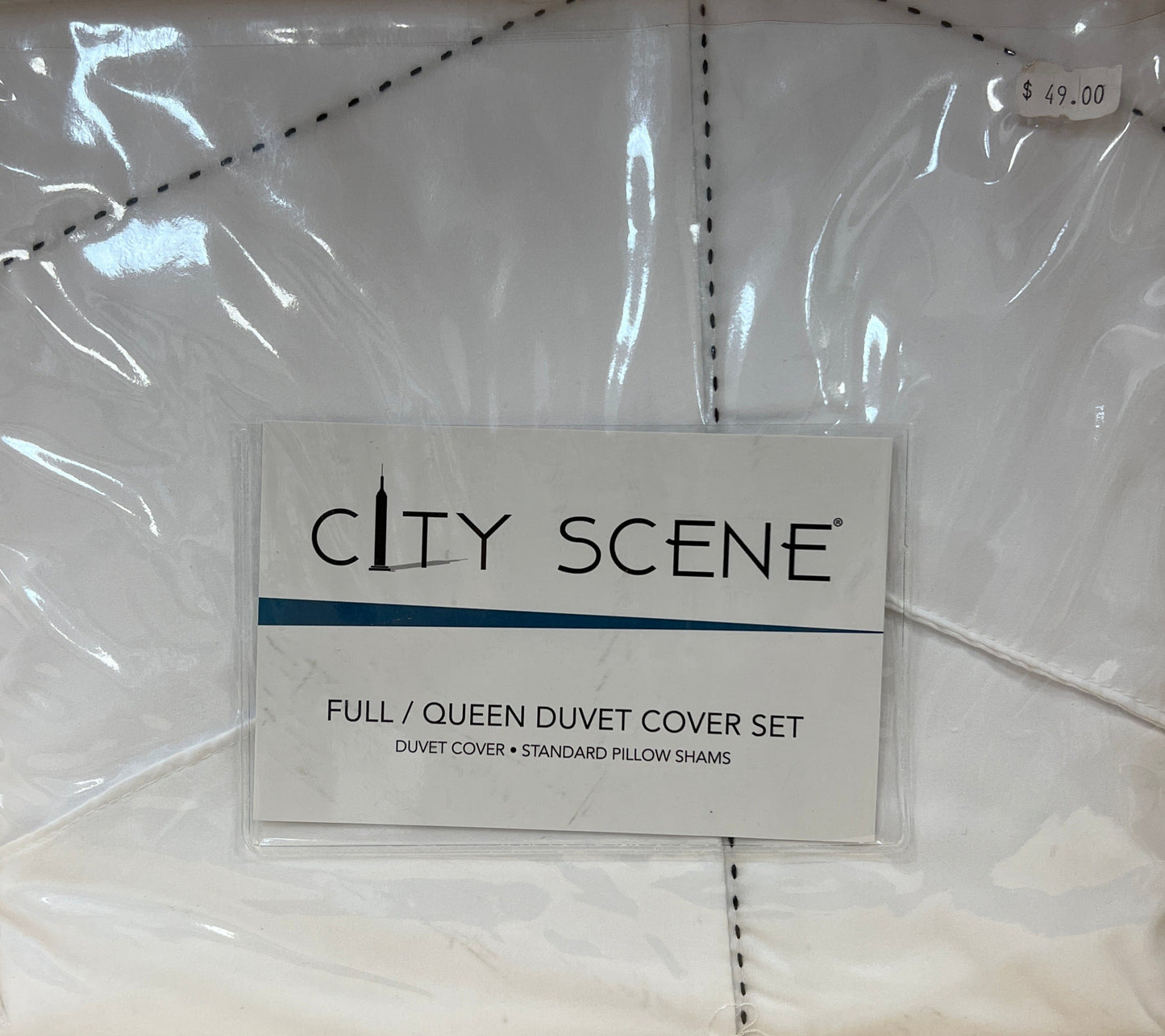 Full/Queen City Scene Duvet Cover Set White / Navy Blue