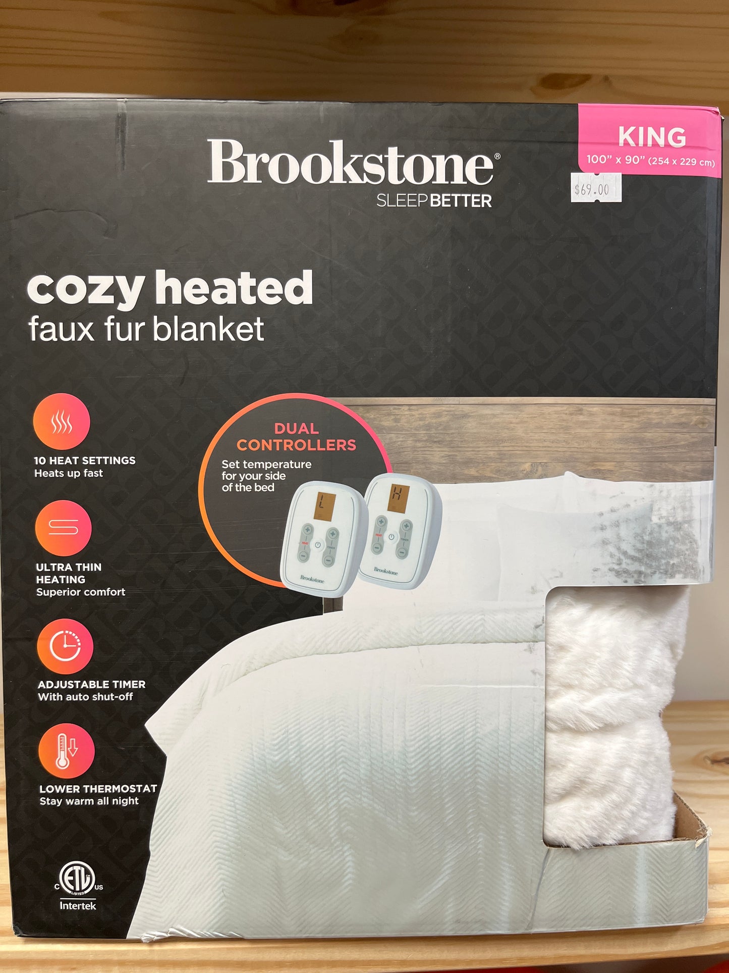 Brookstone Cozy Heated Faux Fur Blanket - King