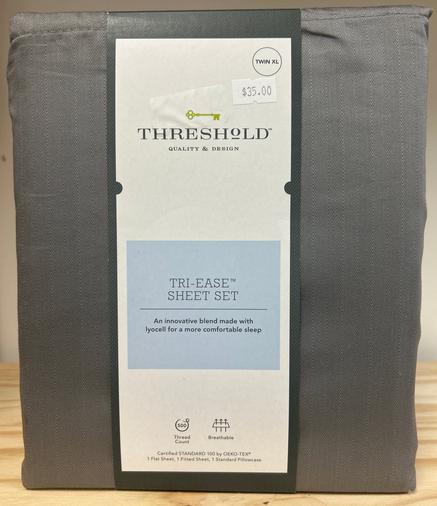 Twin/Twin XL 500 TC Tri-Ease Printed Pattern Sheet Set Gray Herringbone - Threshold