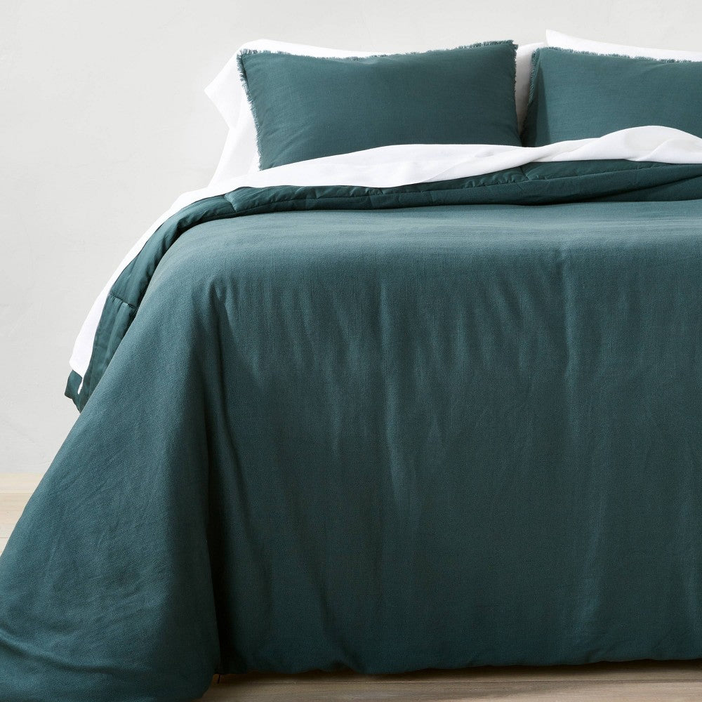 King/California King Heavyweight Linen Blend Comforter & Sham Set Dark Teal Blue - Casaluna