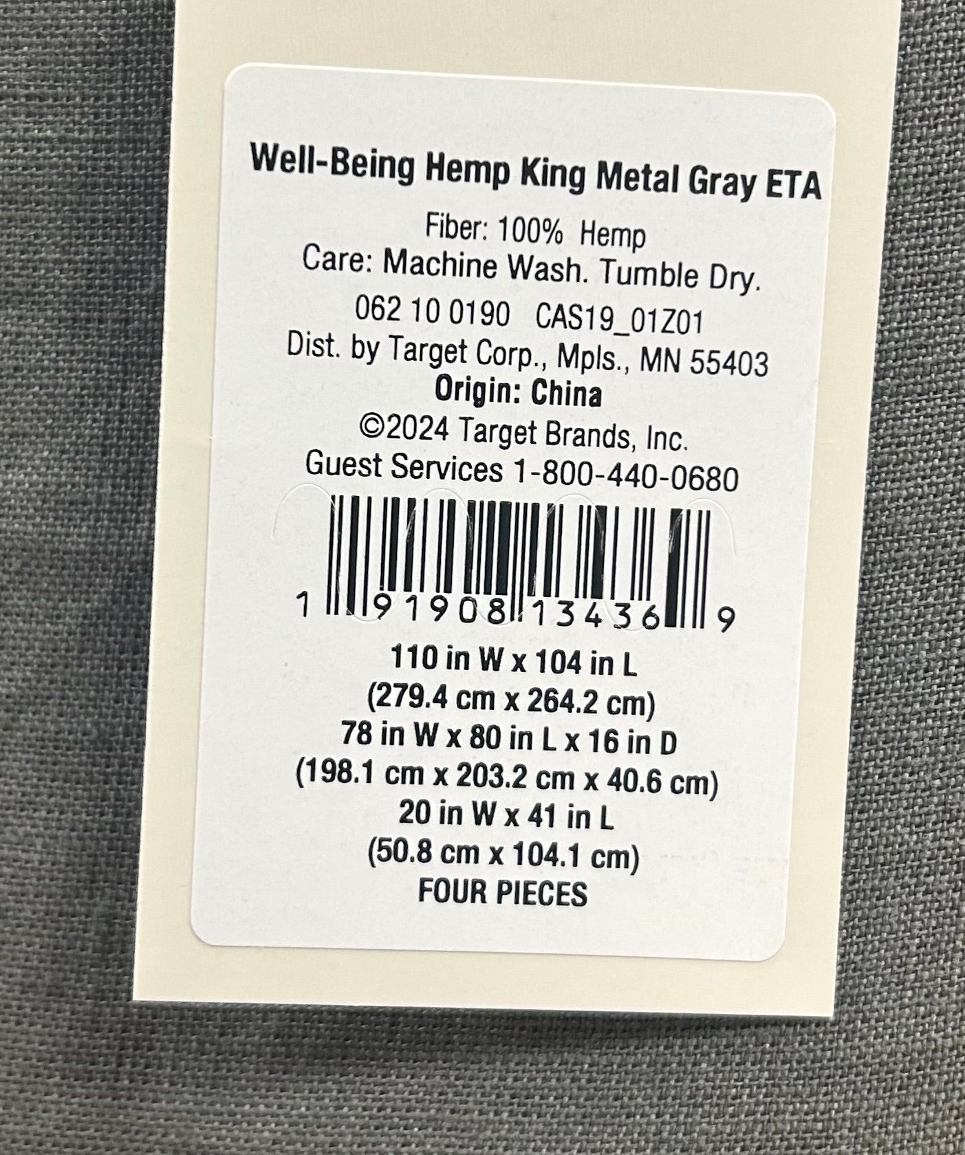 King 100% Washed Hemp Solid Sheet Set Metal Gray - Casaluna