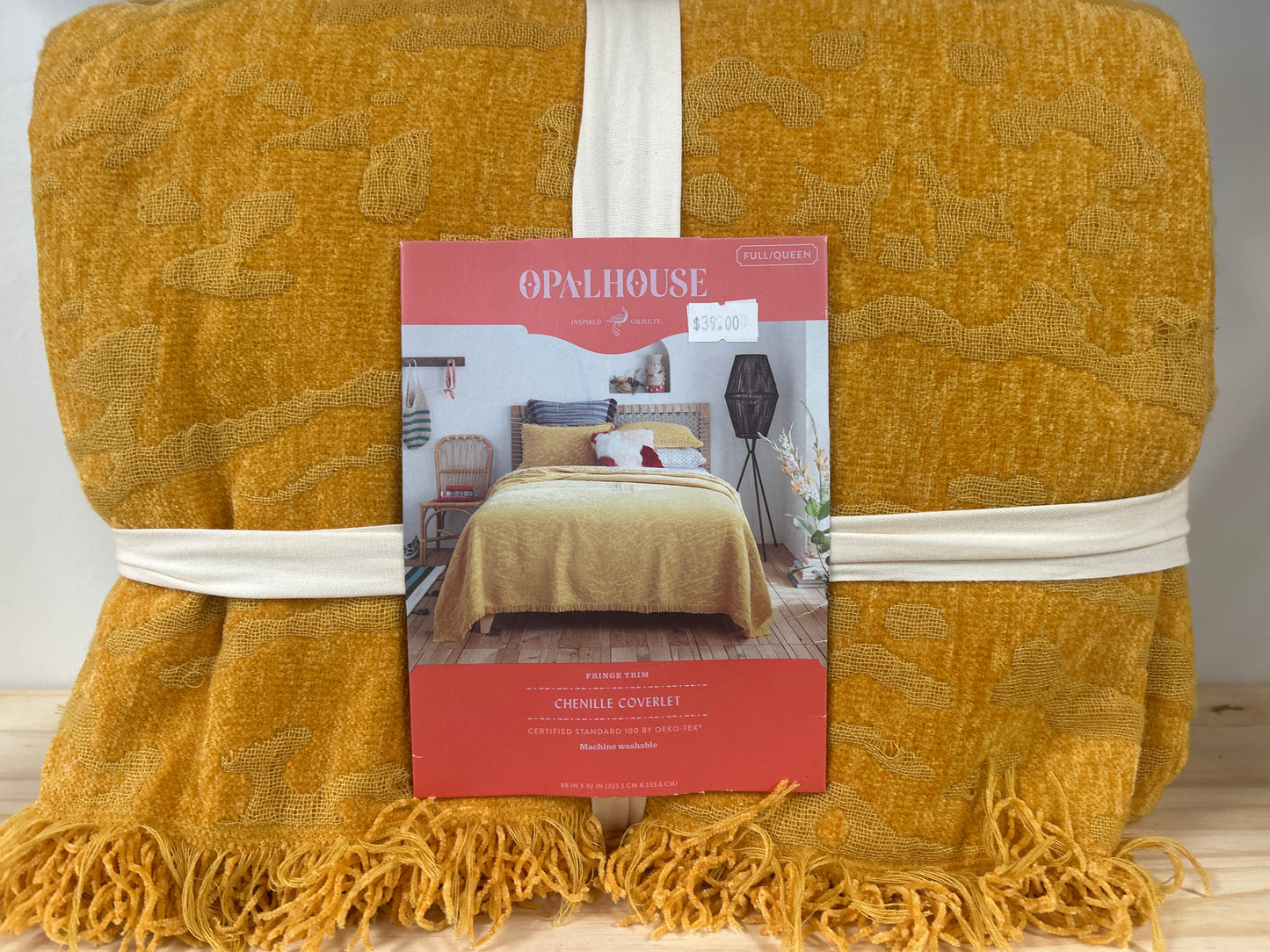 Full/Queen Alligator Chenille Fringe Coverlet Saffron - Opalhouse