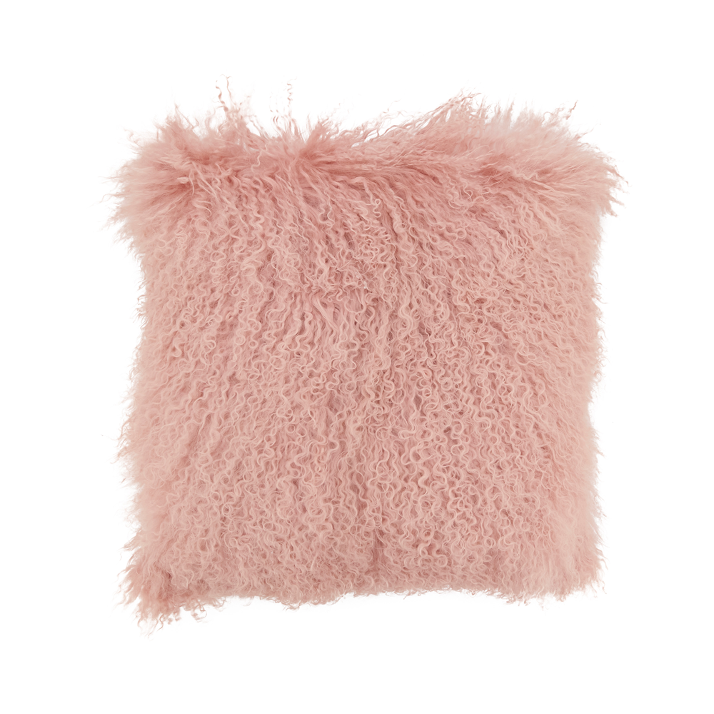 16" Rose Pink Mongolian Lamb Fur Throw Pillow