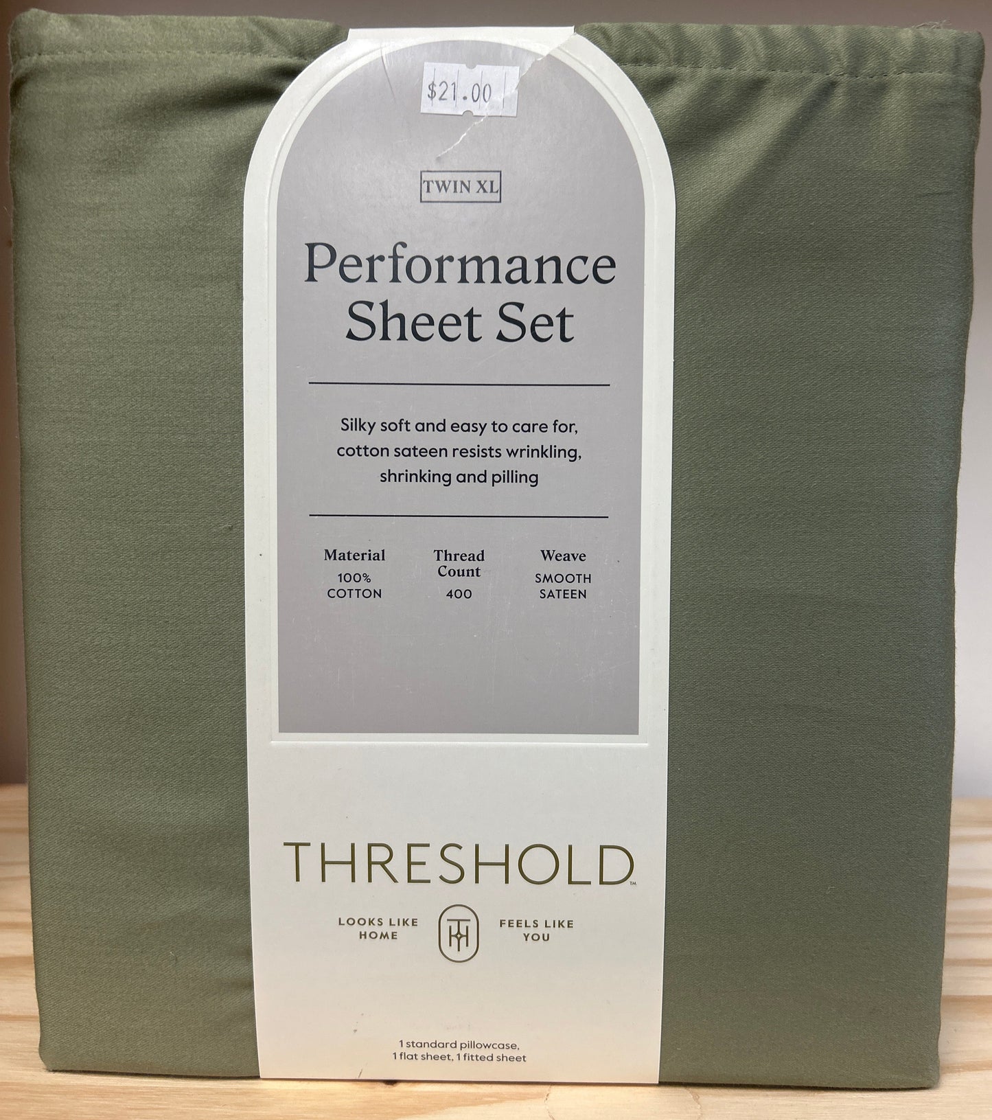 Twin/Twin XL Solid Performance 400 TC Sheet Set Green - Threshold