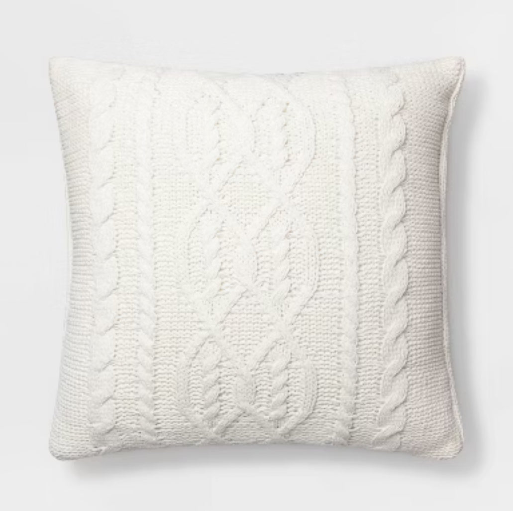 Oversized Cable Knit Chenille Square Throw Pillow Cream