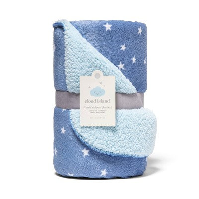 Plush Velboa Baby Blanket Stars - Cloud Island - Blue