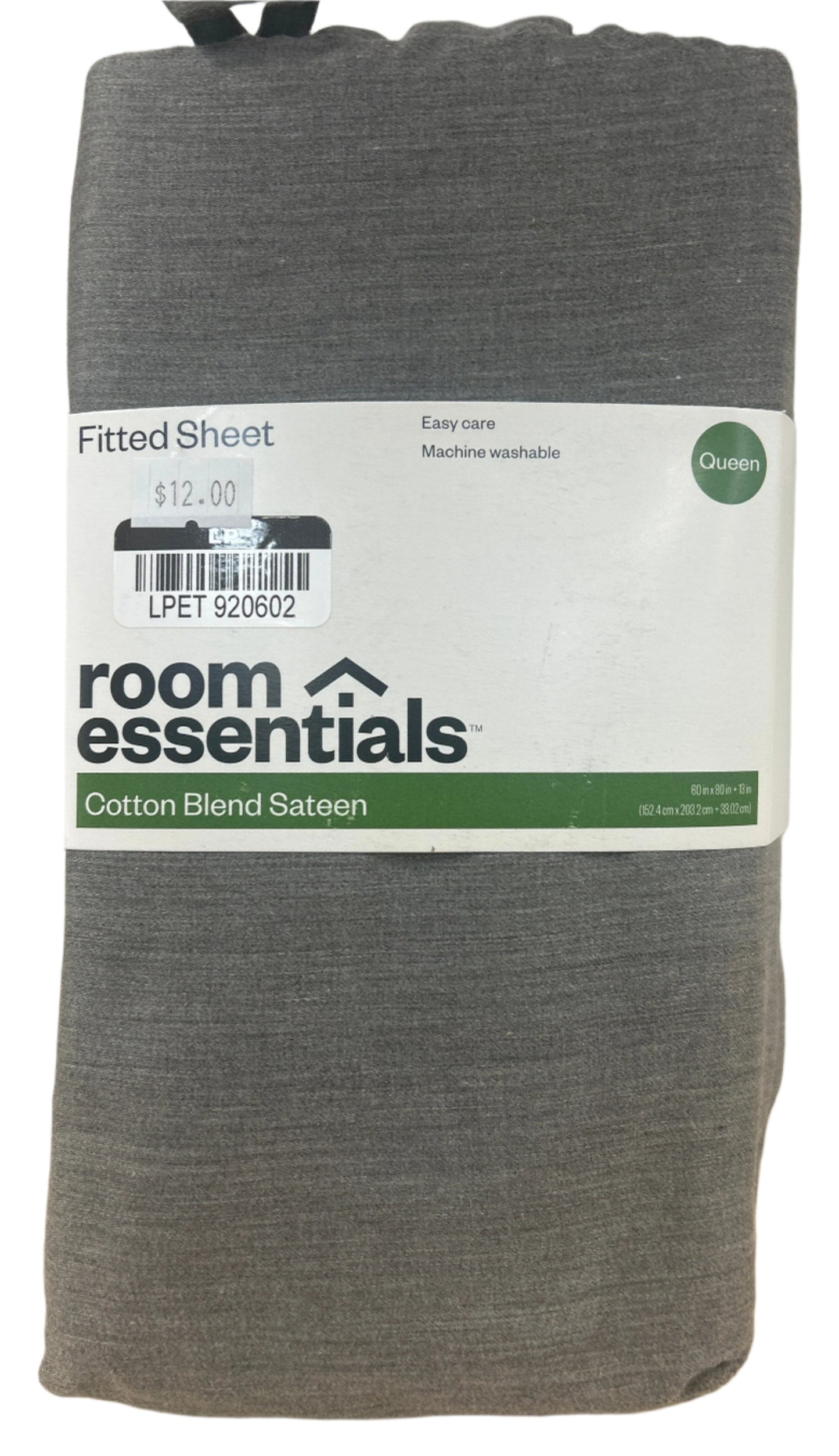 Queen Easy Care Cotton Blend Sateen Fitted Sheet Gray - Room Essentials