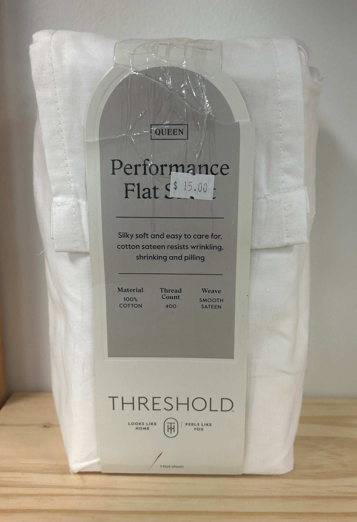 Queen 400 Thread Count Performance Flat Sheet White - Threshold