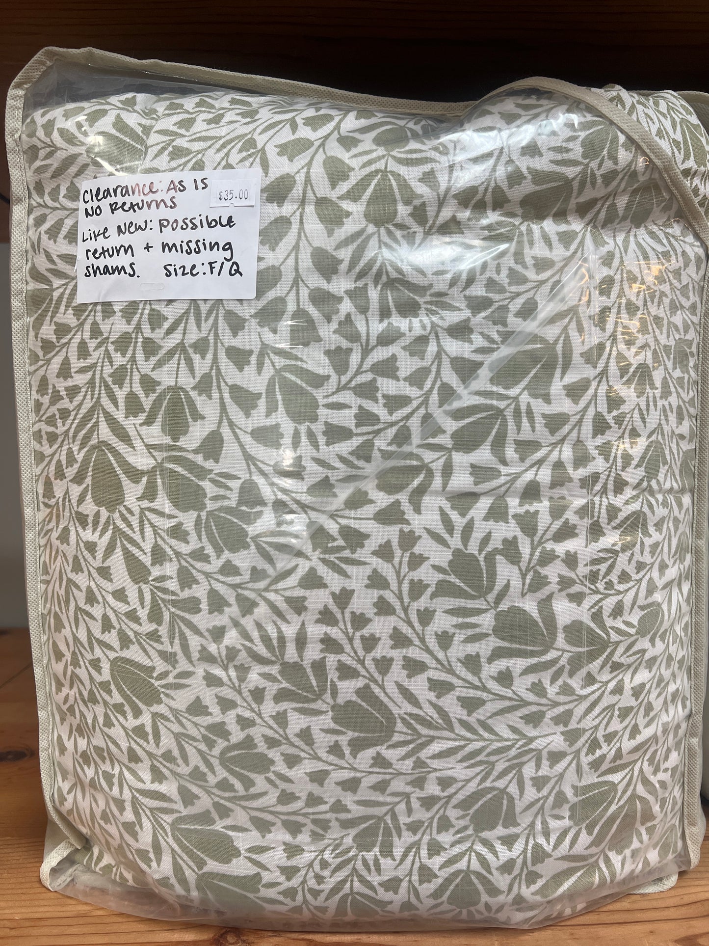 F/Q Sage Printed Comforter Set As Is
