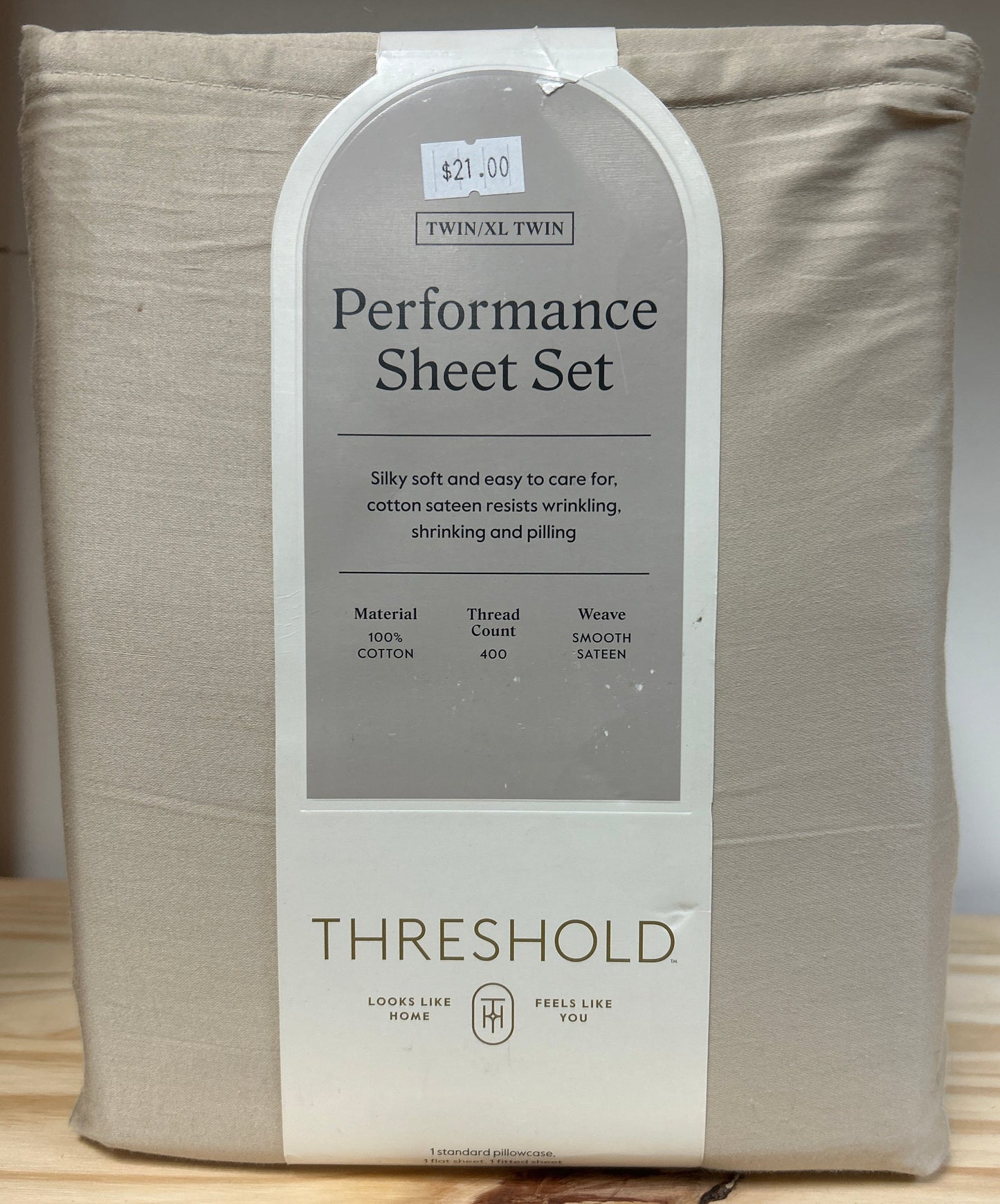 Twin/Twin XL Solid Performance 400TC Sheet Set True Khaki - Threshold
