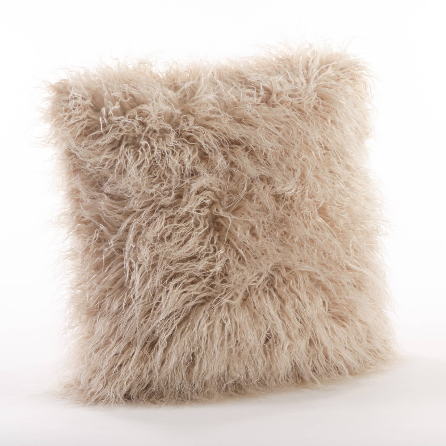 Faux Mongolian Fur Pillow - Poly Filled: Oatmeal / Polyester Insert / 22"