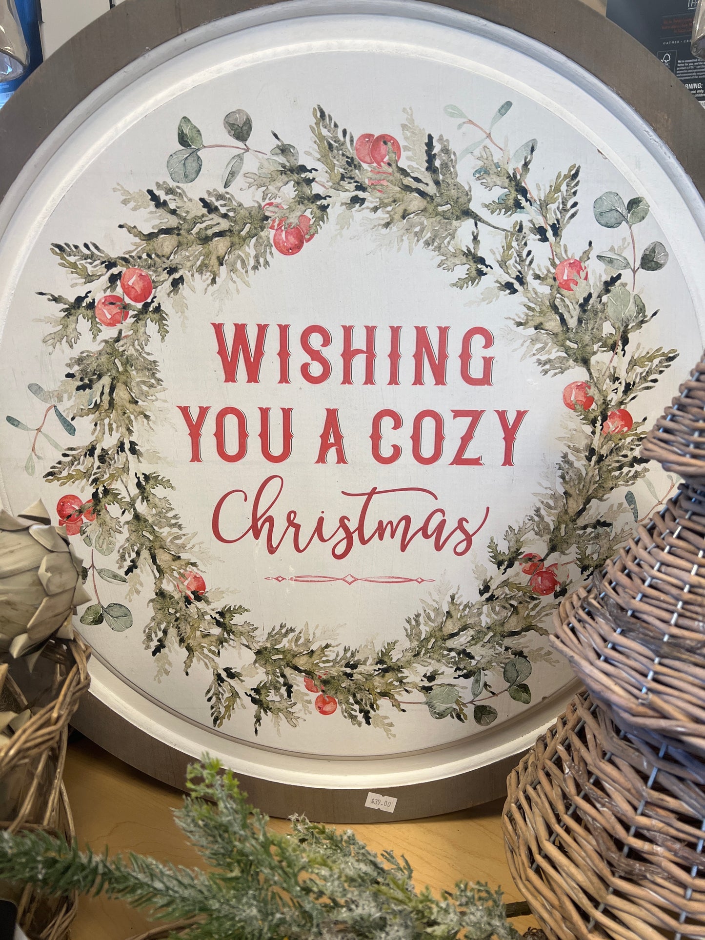 Wishing You A Cozy Christmas Round Sign