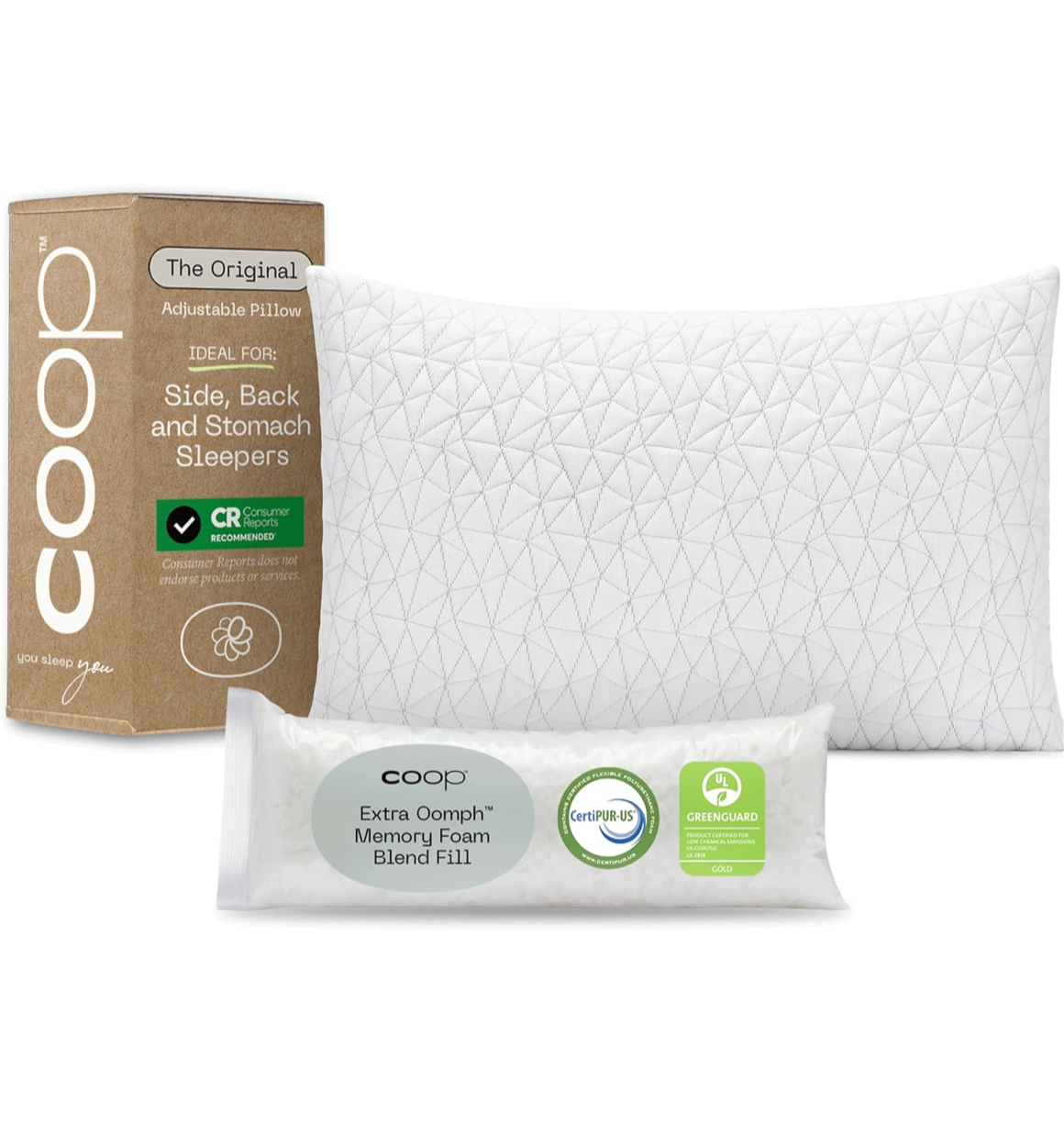Coop - The Original Adjustable Cross Cut Memory Foam & Microfiber Pillow Queen