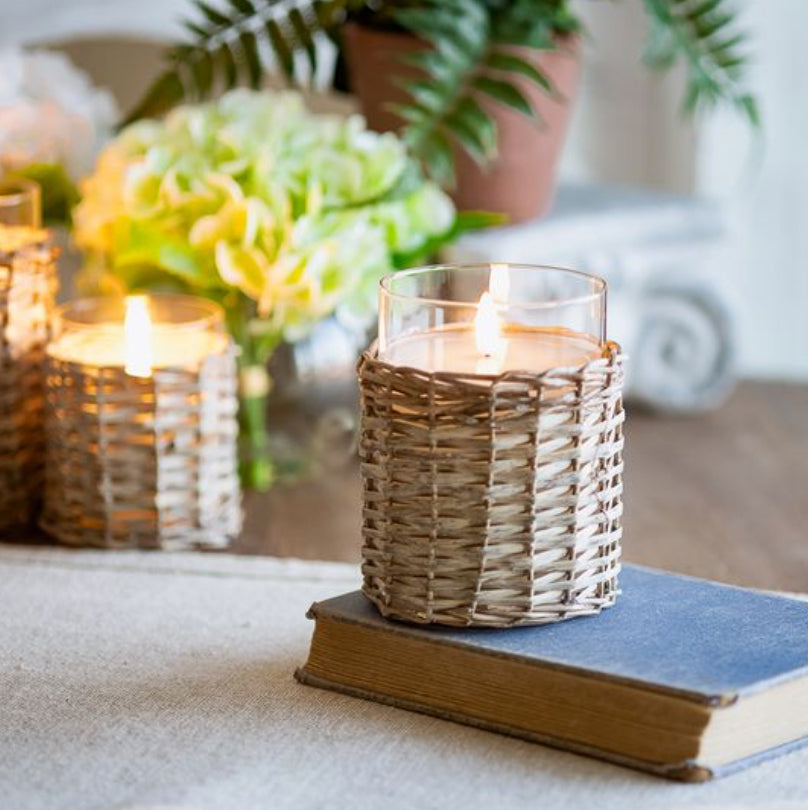 *INNER* 4" W X 5" H LED Glass/Wicker Candle
