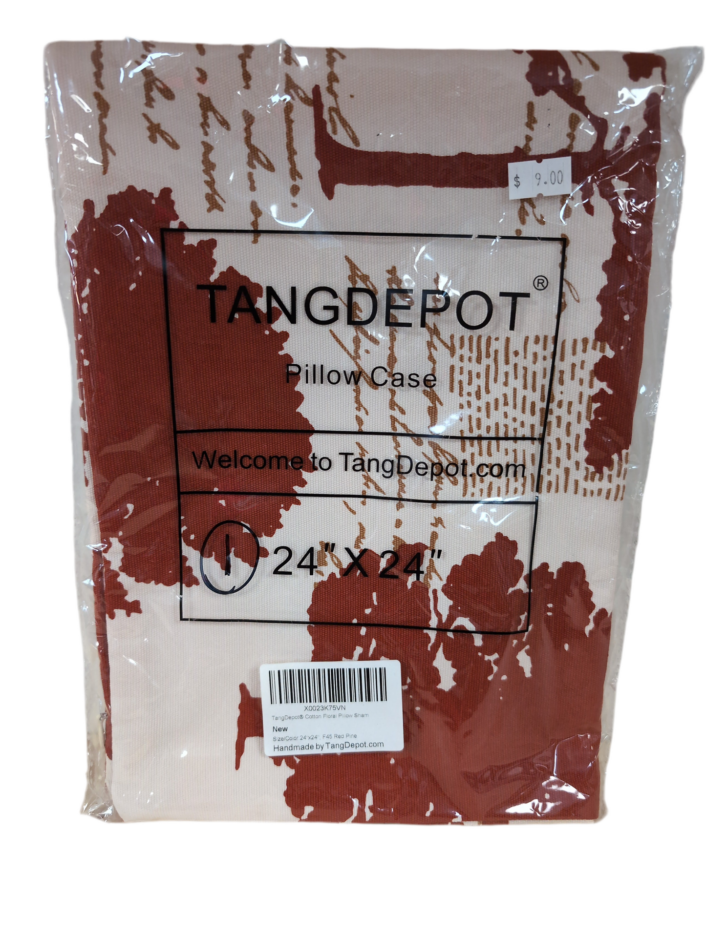 Tang Depot Pillow Sham - 24"x24" - Rust / Cream Tree & Words