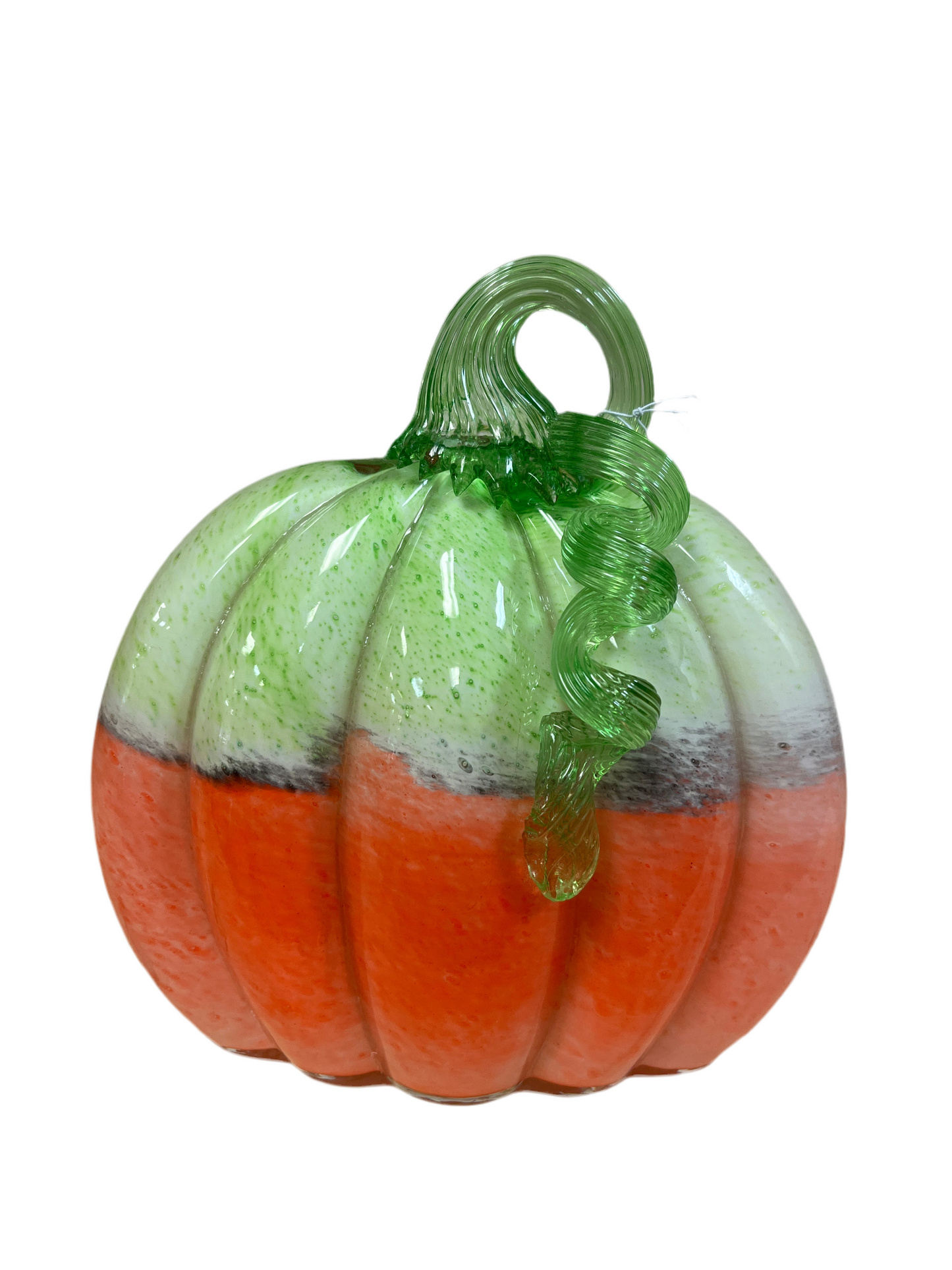 Glass Pumpkin Orange & Green Fall Autumn Decor