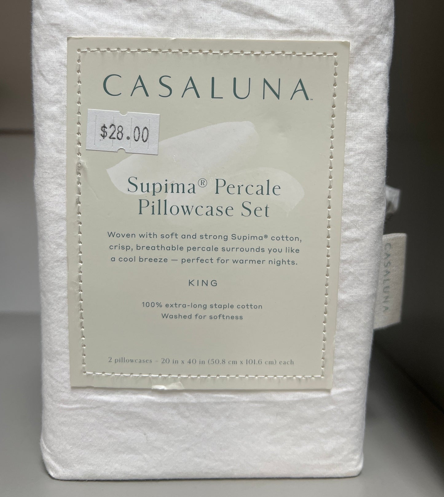King Washed Supima Percale Solid Pillowcase Set White - Casaluna