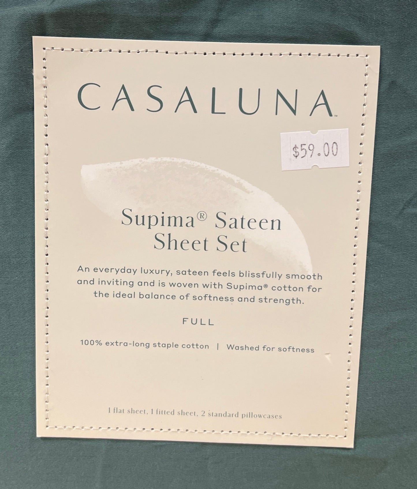 Full 500 Thread Count Washed Supima Sateen Solid Sheet Set Light Teal - Casaluna