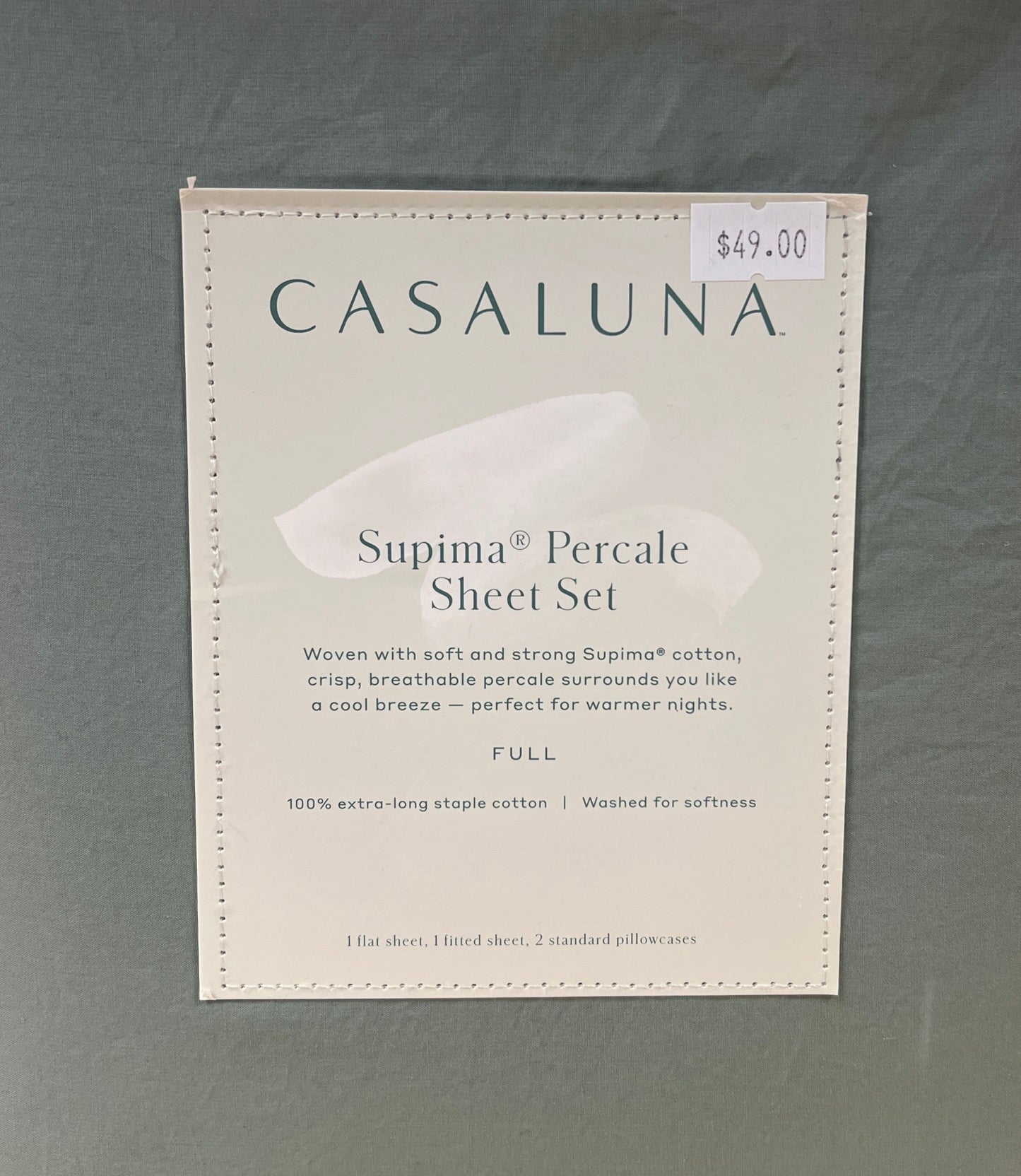 Full Washed Supima Percale Solid Sheet Set Sage Green - Casaluna