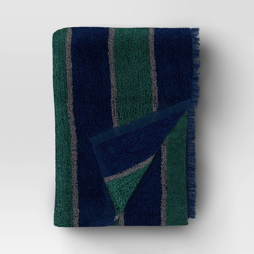 Cozy Woven Stripe Throw Blanket Navy/Green/Ivory - Room Essentials