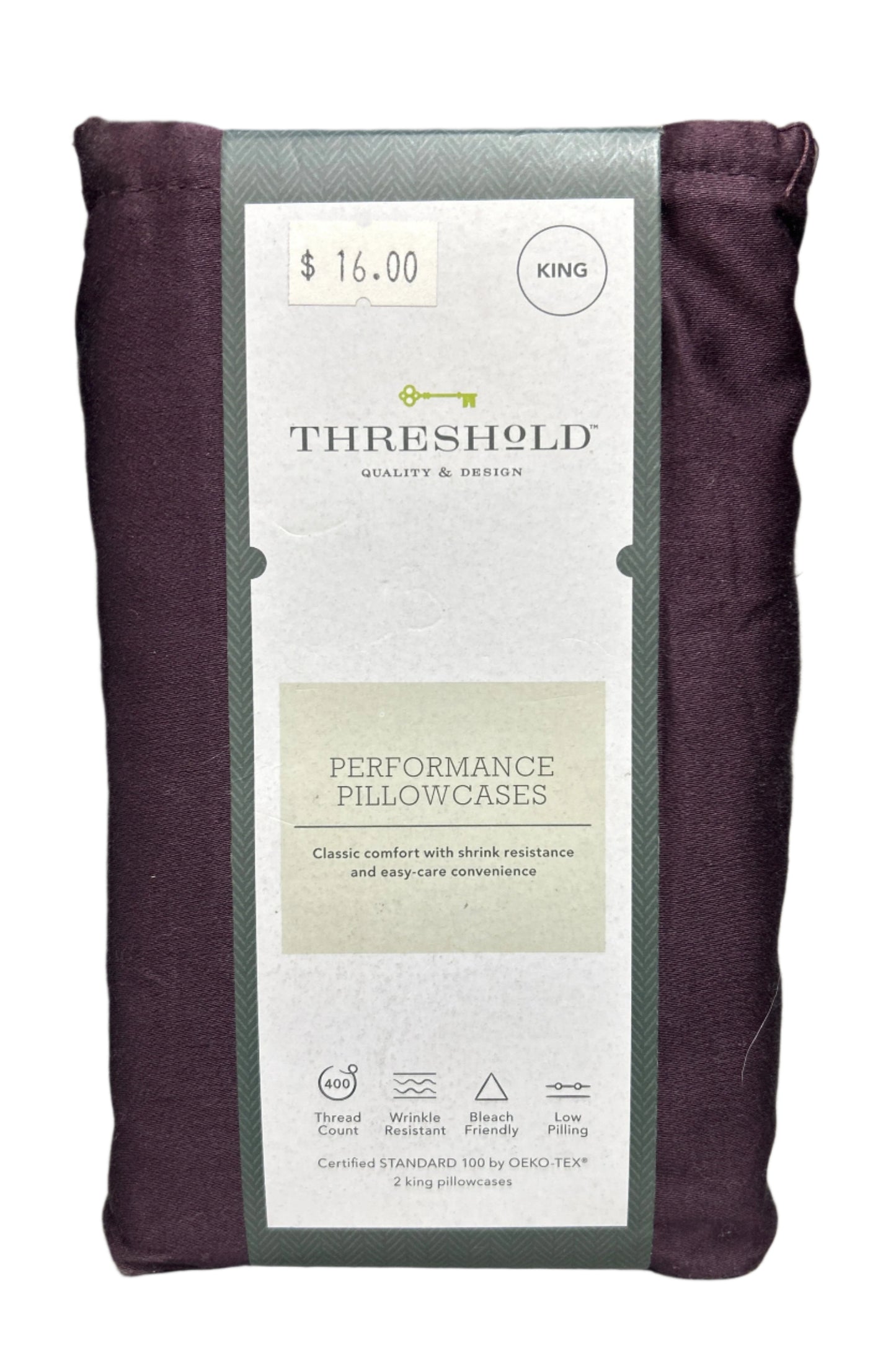 King 400 Thread Count Solid Performance Pillowcase Set Dark Purple - Threshold