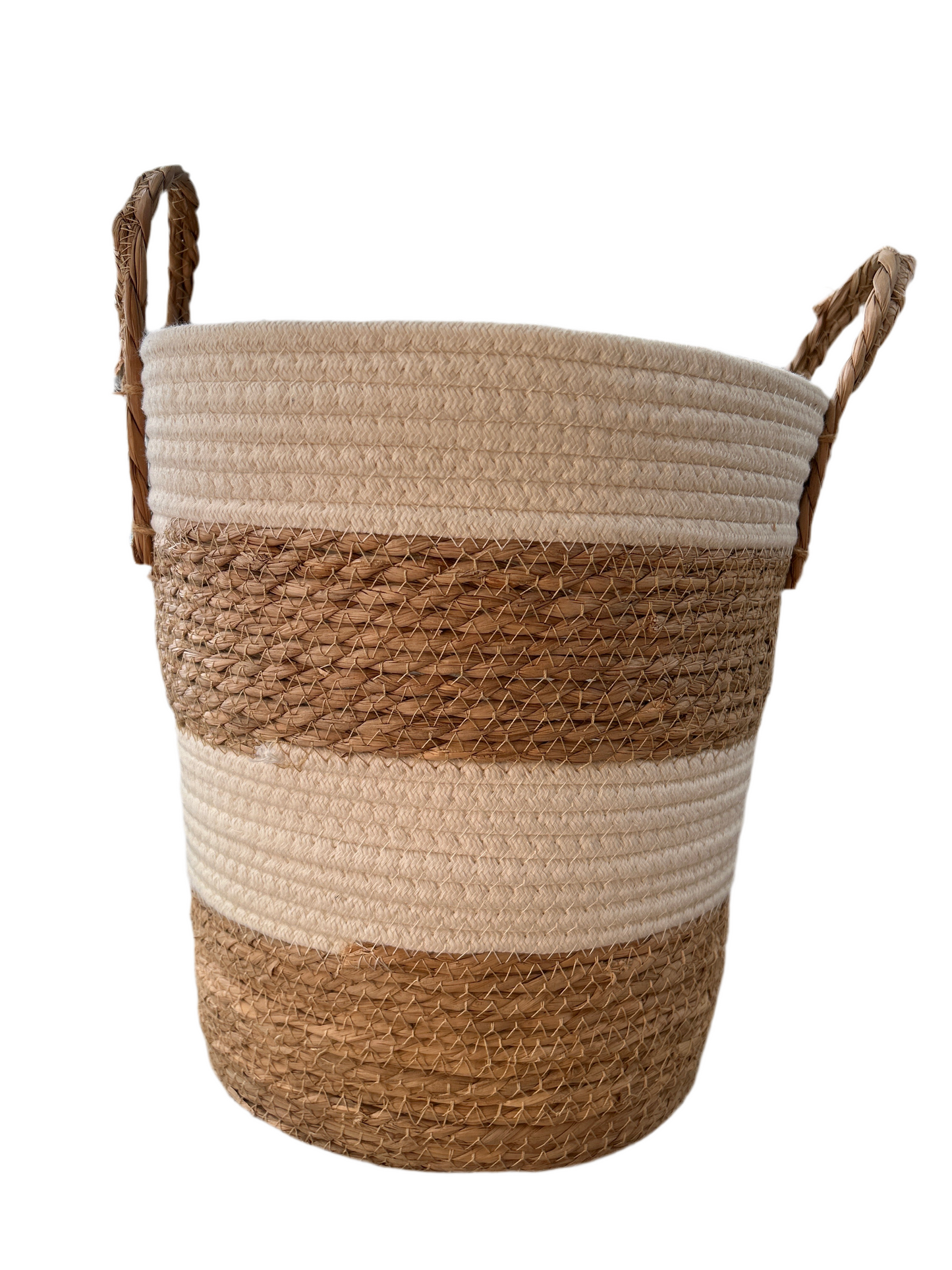 Large Striped Braid Handle Basket