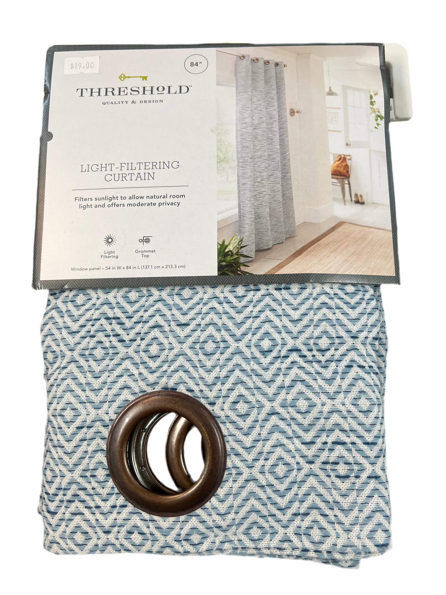 54” x 84” Threshold Light Filtering Grommet Top Curtain Panel Blue Diamond Weave - 1 Panel