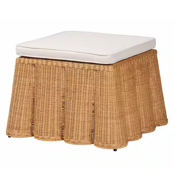Palm Honey Rattan Ottoman with Cushion
