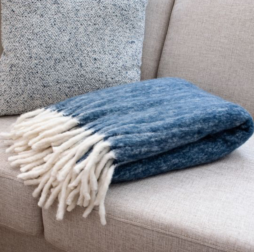 50" X 60" Blue Wool Blend Throw