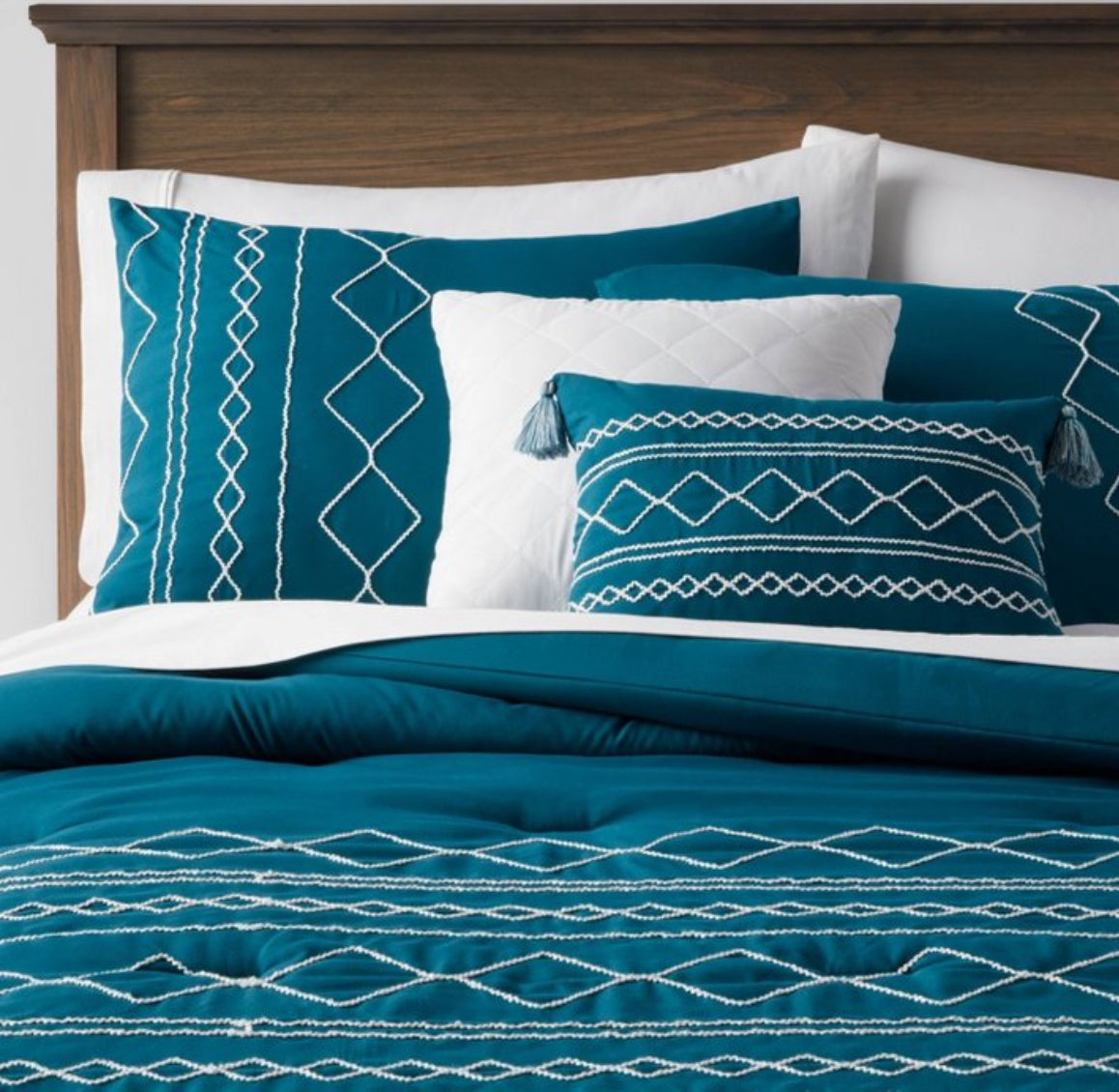 5pc Full/Queen Diamond Stitch Comforter Bedding Set Dark Teal Blue - Threshold