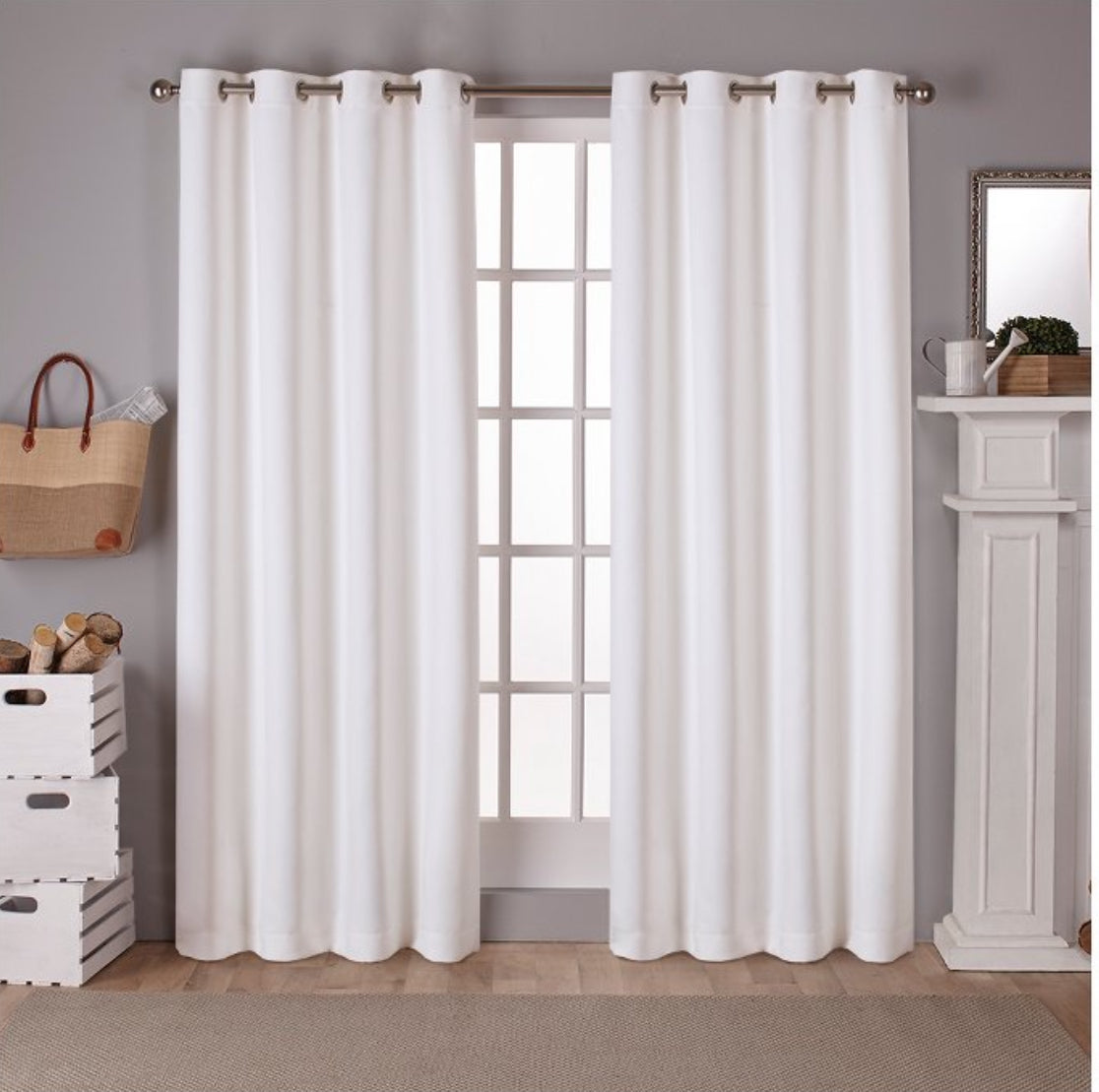 52” x 63” Exclusive Home Curtains White Sateen Grommet Top Blackout Curtain Panels Set of 2